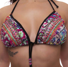Load image into Gallery viewer, Handcrafted Brazilian bikini top with colorful beading and intricate embroidery design.