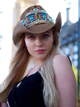 Load image into Gallery viewer, Stylish brown nylon hat with colorful embellishments, perfect for outdoor activities and fashion-forward looks.