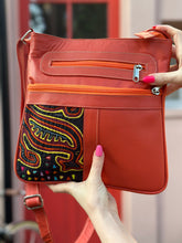 Load image into Gallery viewer, Handcrafted Burnt Orange Leather Handbag with Mola