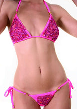 Load image into Gallery viewer, Catriona hand-beaded bikini in fuchsia with sparkling Czech beads, showcasing elegance and craftsmanship.