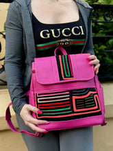 Load image into Gallery viewer, Handcrafted Fuchsia Leather Rucksack with Mola Applique