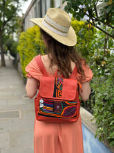 Load image into Gallery viewer, Handcrafted Tangerine Leather Rucksack with Mola Applique