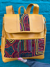 Load image into Gallery viewer, Handcrafted Yellow Leather Rucksack with Mola Applique