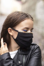 Load image into Gallery viewer, Adara hand-beaded face mask in black, showcasing elegance and comfort with stylish design and breathable fabric.