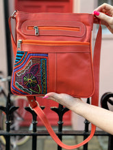 Load image into Gallery viewer, Handcrafted Burnt Orange Leather Handbag with Mola