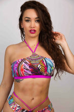 Load image into Gallery viewer, Bali β Hand beaded crop bikini model showcasing vibrant colors and luxurious details in a stylish beachwear look.