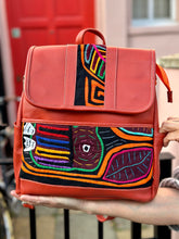 Load image into Gallery viewer, Handcrafted Tangerine Leather Rucksack with Mola Applique