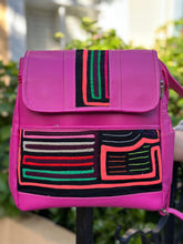 Load image into Gallery viewer, Handcrafted Fuchsia Leather Rucksack with Mola Applique