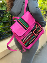Load image into Gallery viewer, Handcrafted Fuchsia Leather Rucksack with Mola Applique