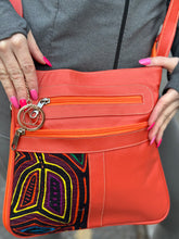 Load image into Gallery viewer, Handcrafted Burnt Orange Leather Handbag with Mola