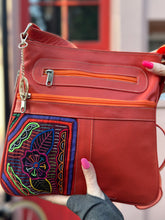 Load image into Gallery viewer, Handcrafted Burnt Orange Leather Handbag with Mola