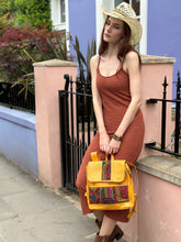 Load image into Gallery viewer, Handcrafted Yellow Leather Rucksack with Mola Applique