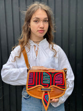 Load image into Gallery viewer, Handmade Honey Leather Carriel  Bag with Mola