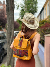 Load image into Gallery viewer, Handcrafted Yellow Leather Rucksack with Mola Applique