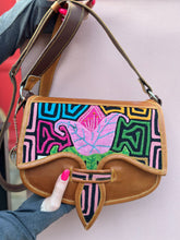 Load image into Gallery viewer, Handmade Honey Leather Carriel  Bag with Mola