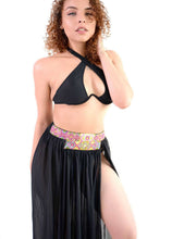 Load image into Gallery viewer, Model showcasing the Bonaire Cover-Up, combining a chic black skirt with a stylish bikini top, perfect for beachside elegance.