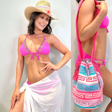 Charger l'image dans la galerie, 𝐀𝐫𝐮𝐛𝐚 – Hand beaded bikini or set in pink with removable pads, adjustable for a flattering fit. Luxury by Kate Diaz London.