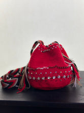 Load image into Gallery viewer, Small embellished red Wayuu bag