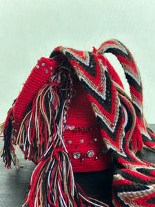 Small embellished red Wayuu bag