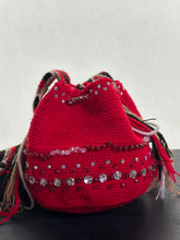 Load image into Gallery viewer, Small embellished red Wayuu bag