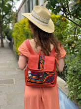 Load image into Gallery viewer, Tangerine Mola  and Leather Rucksack