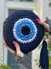 Cargar imagen en el visor de la galería, Greek Eye crochet T-shirt yarn Bag